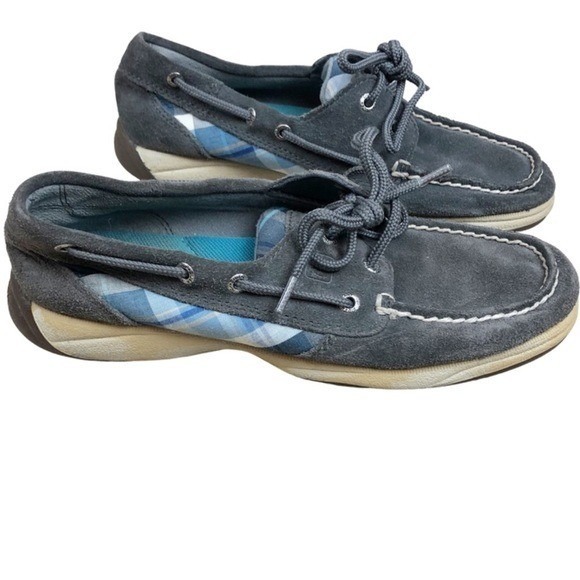Sperry Top-Sider Womens Grey Suede Blue Plaid Boat Shoes Loafers Deck Shoes 6 - Picture 5 of 9